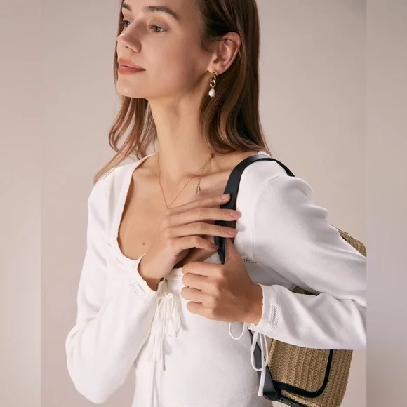 NWT RIHOAS The White Square Neck Sweater Mini Dress Sz S - Picture 2 of 7